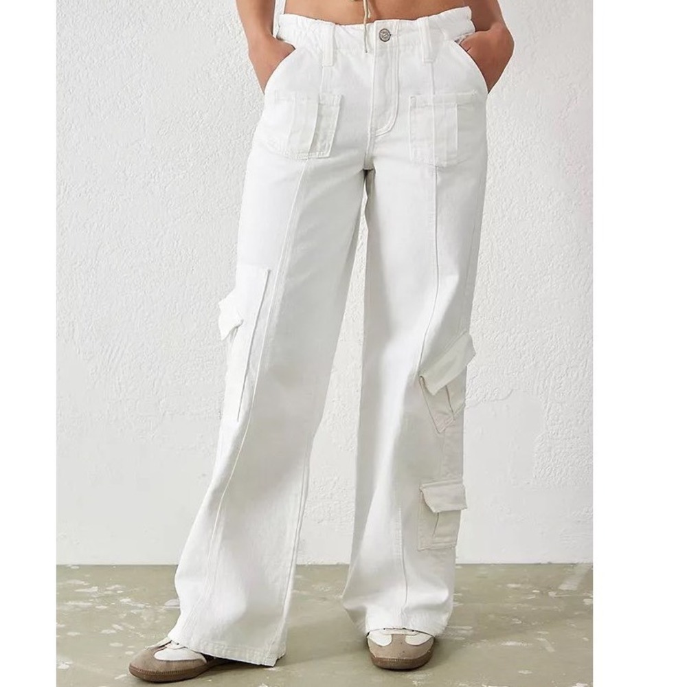 BDG Urban Outfitters Y2K Cargo Pants Off White Ivory Wide Leg Utility 26